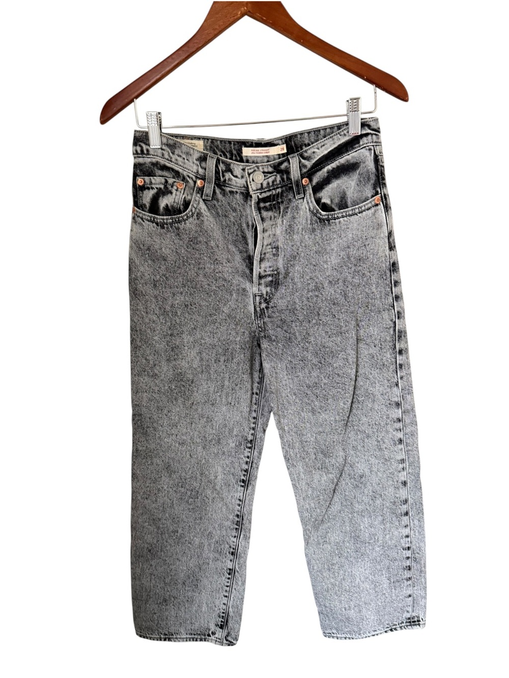 Levi's Women's Ribcage Straight Grey Acid-Wash Relaxed Jeans size 28
